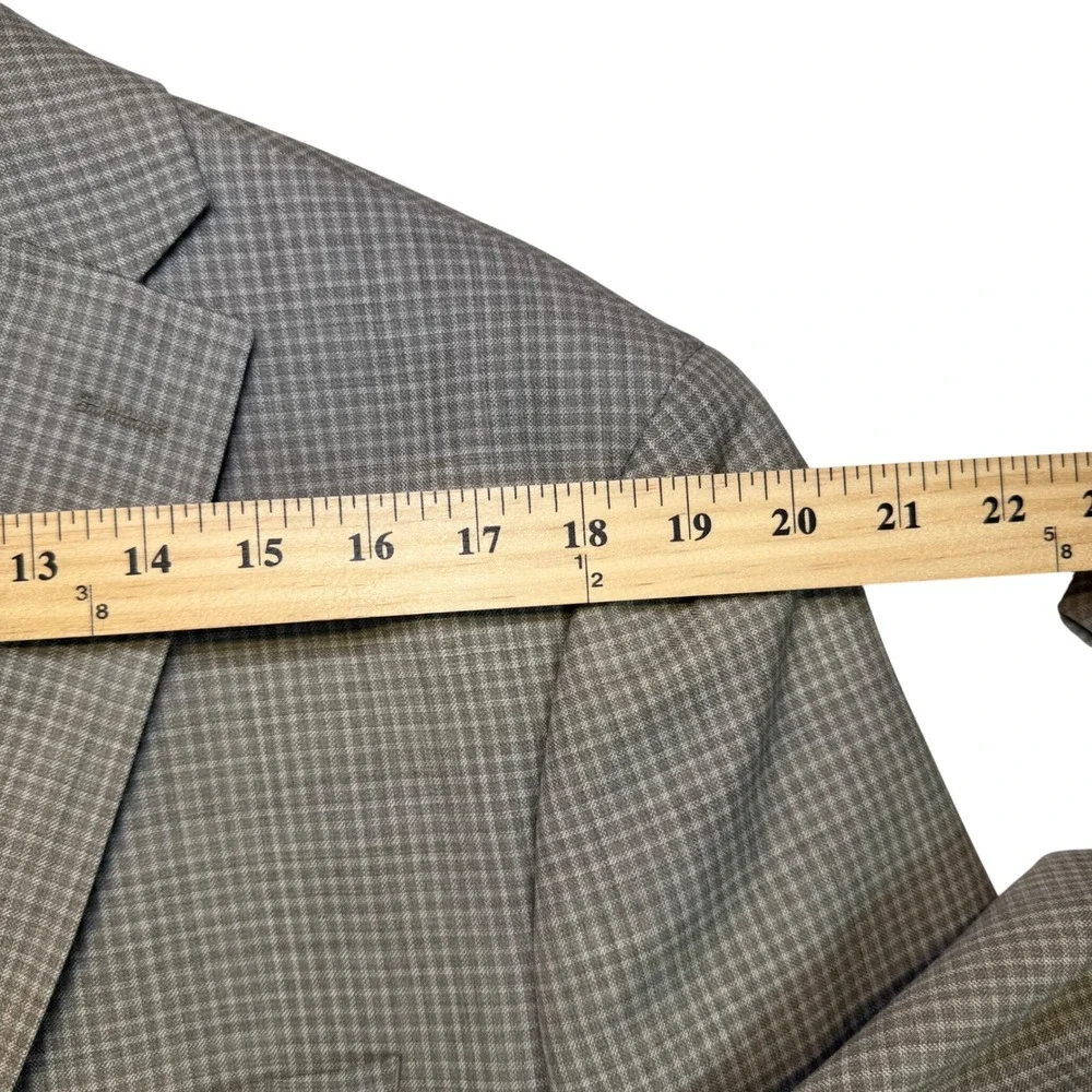 PRONTOMODA‎ Blazer Jacket Tan Plaid 100% Lambs Wool Classic Sophisticated 44R